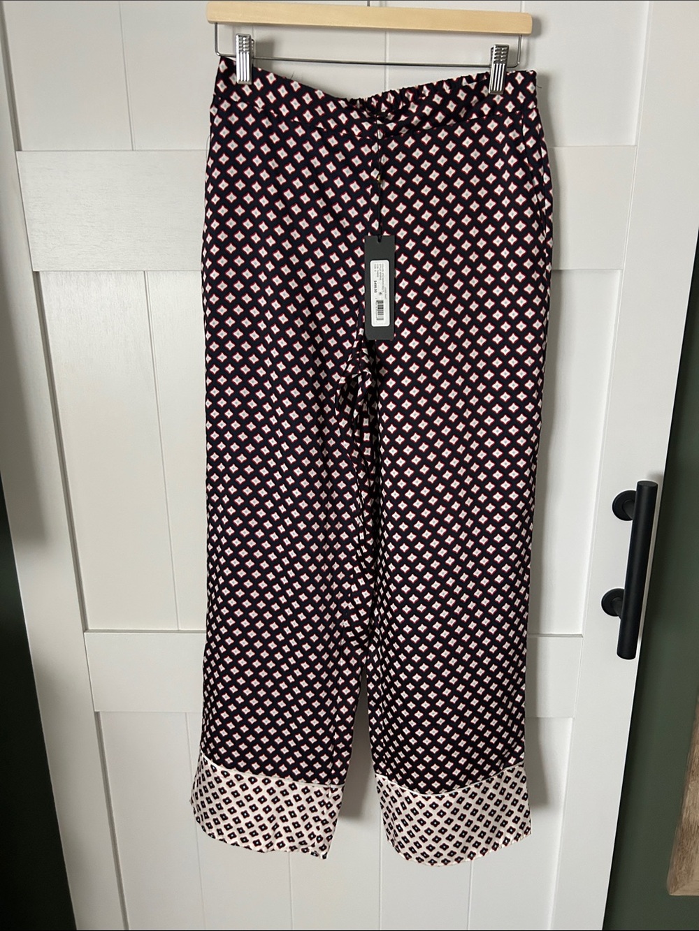 Patterned Navy and Res Pull-On Pants with Pockets